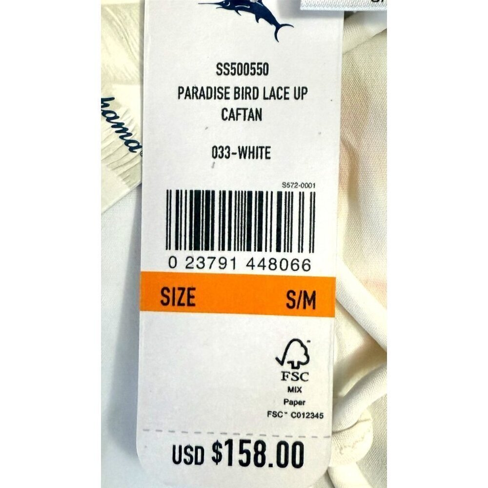 Tommy Bahama Womens White Paradise Bird Lace Up Cover up Caftan Sz S/M New - Picture 4 of 9